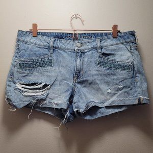 American Eagle Outfitters Braided Detail Ripped Jean Shorts